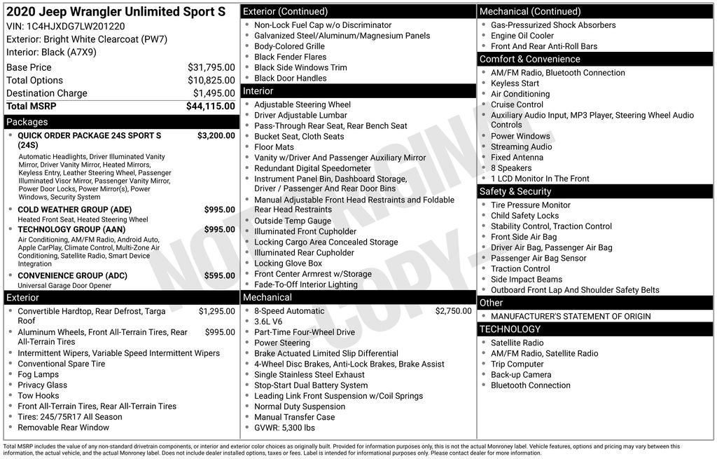 2020 Jeep Wrangler Unlimited Sport S