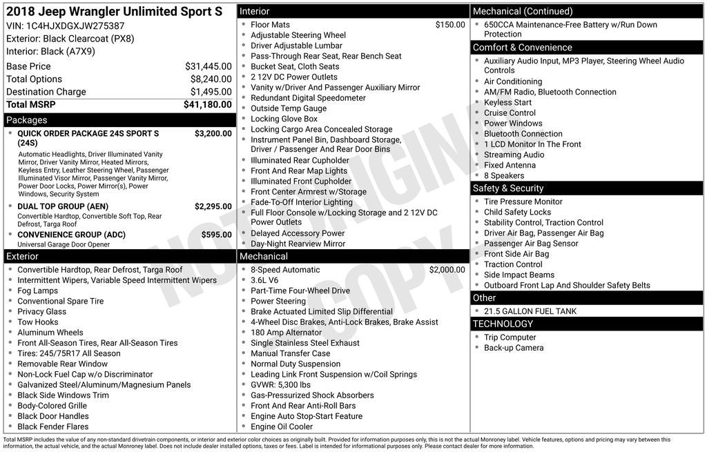 2018 Jeep Wrangler Unlimited Sport S