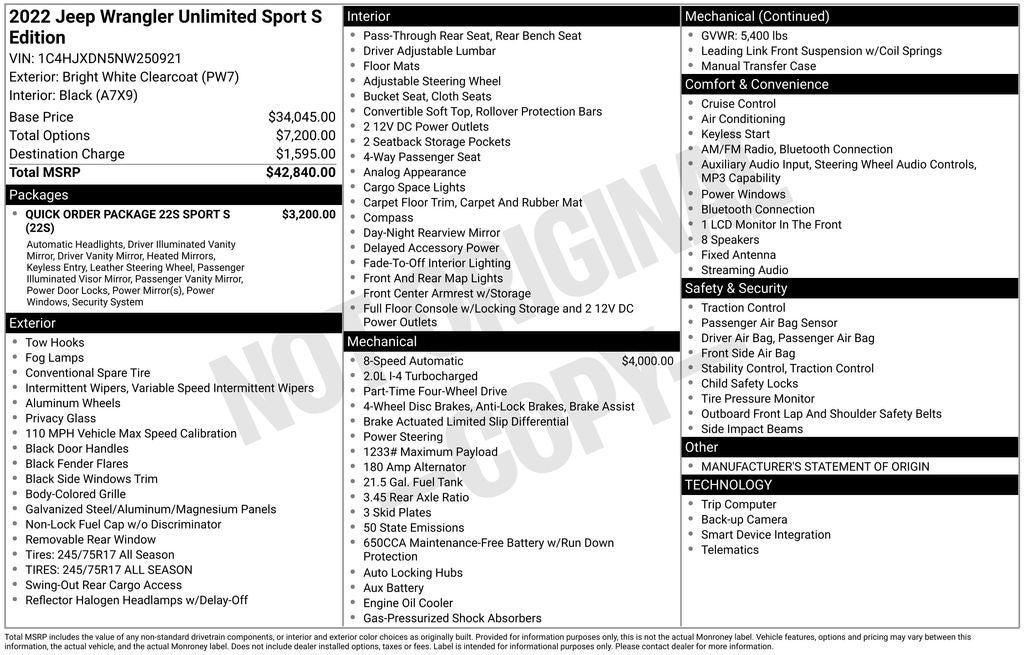 2022 Jeep Wrangler Unlimited Sport S