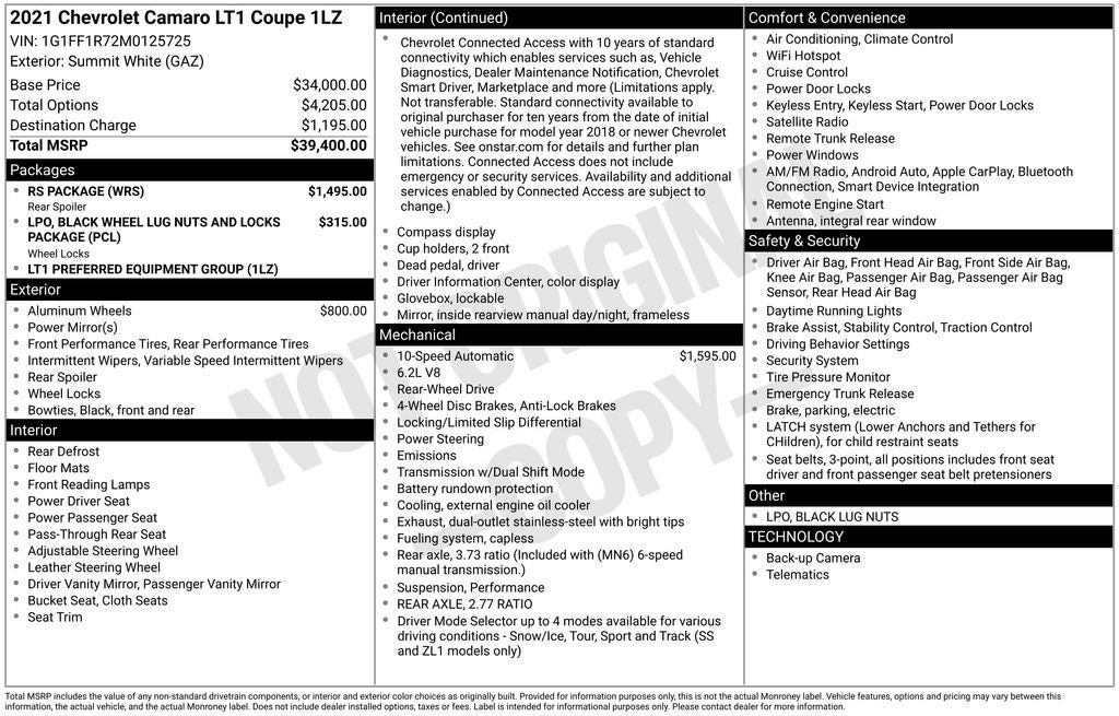 2021 Chevrolet Camaro LT1