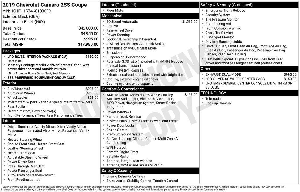 2019 Chevrolet Camaro SS 2SS