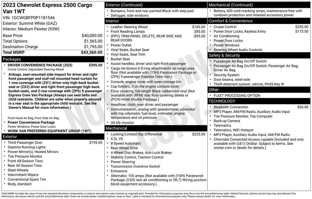 2023 Chevrolet Express 2500 Work Van Cargo