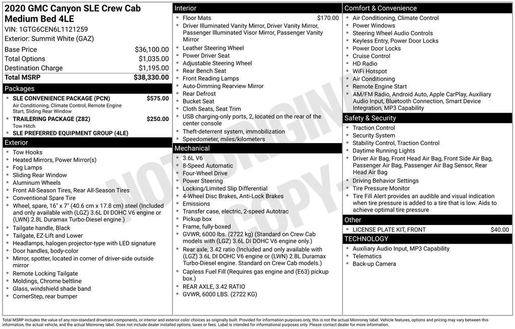 2020 GMC Canyon SLE1