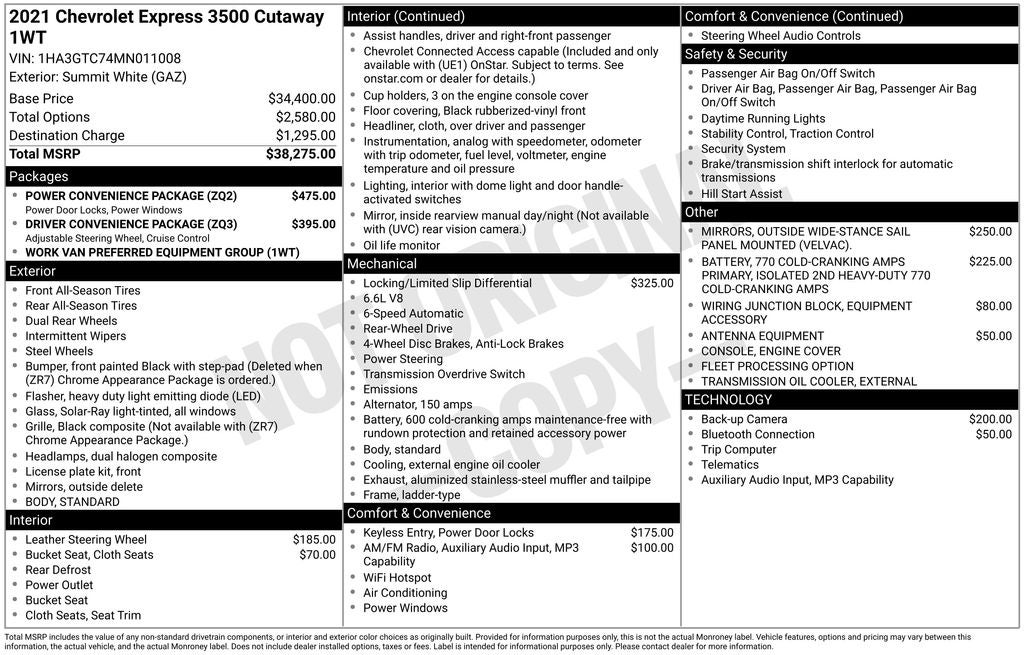 2021 Chevrolet Express 3500 Work Van Cutaway