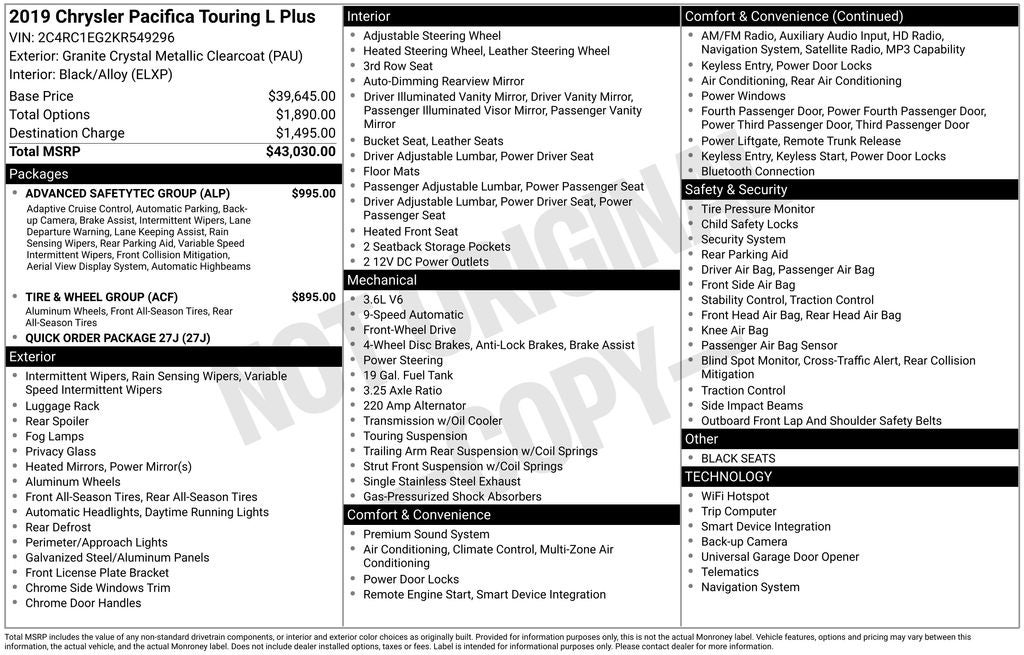 2019 Chrysler Pacifica Touring L Plus