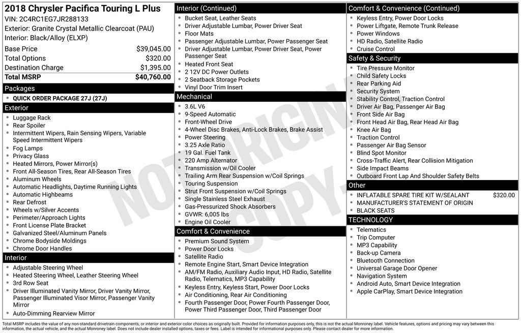 2018 Chrysler Pacifica Touring L Plus
