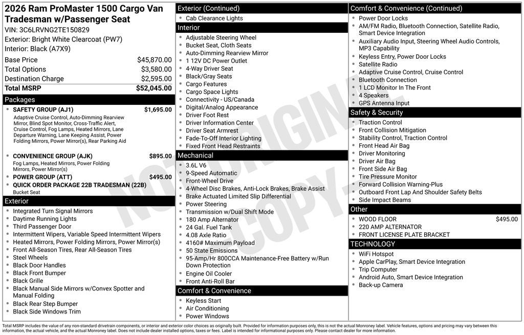 2026 RAM ProMaster 1500 Low Roof