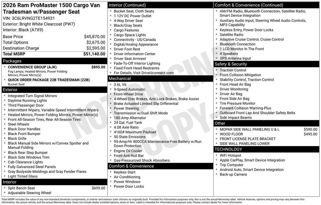 2026 RAM ProMaster 1500 Low Roof
