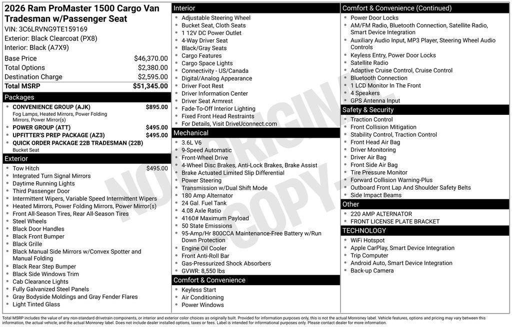 2026 RAM ProMaster 1500 Low Roof