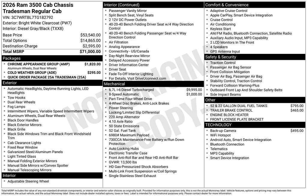 2026 RAM 3500 Tradesman 167.5 WB