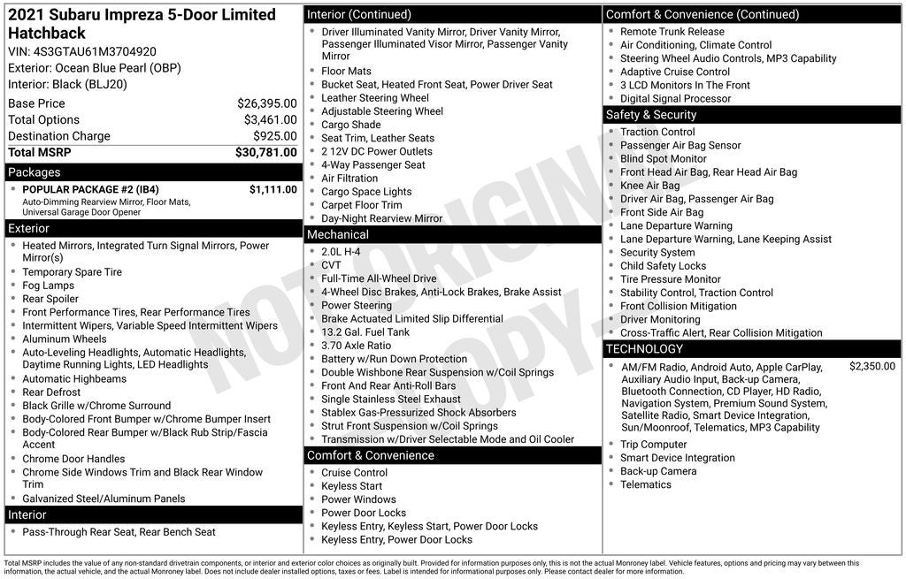 2021 Subaru Impreza Limited