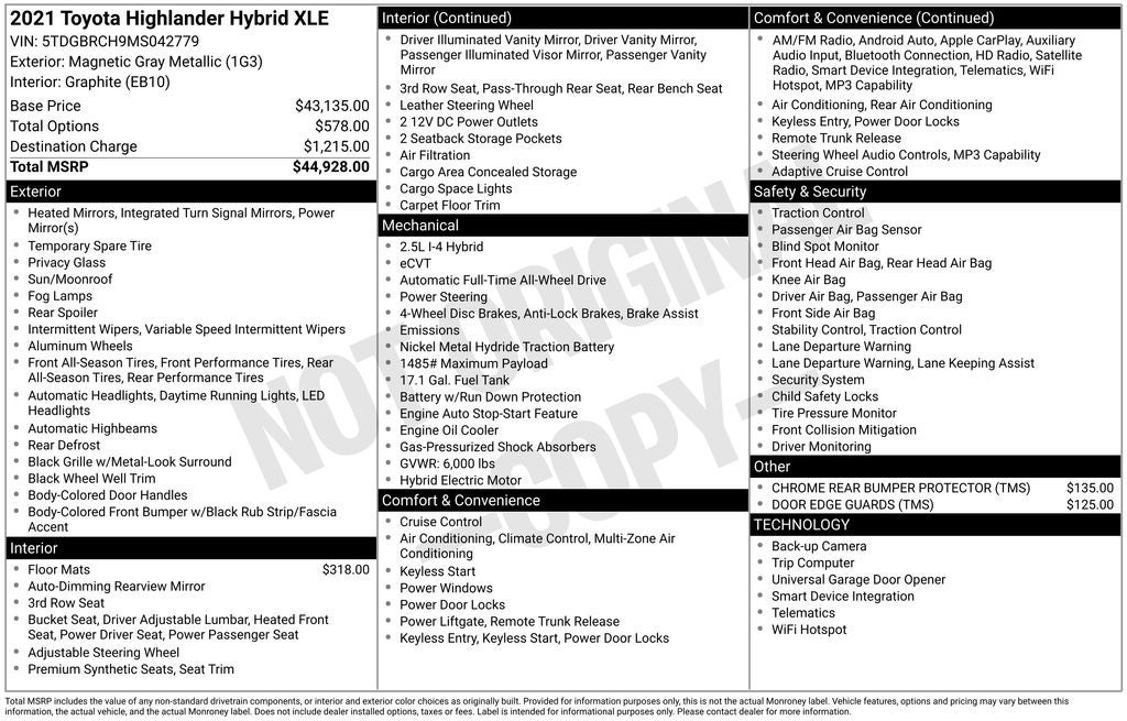 2021 Toyota Highlander Hybrid XLE