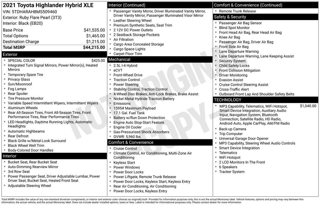 2021 Toyota Highlander Hybrid XLE