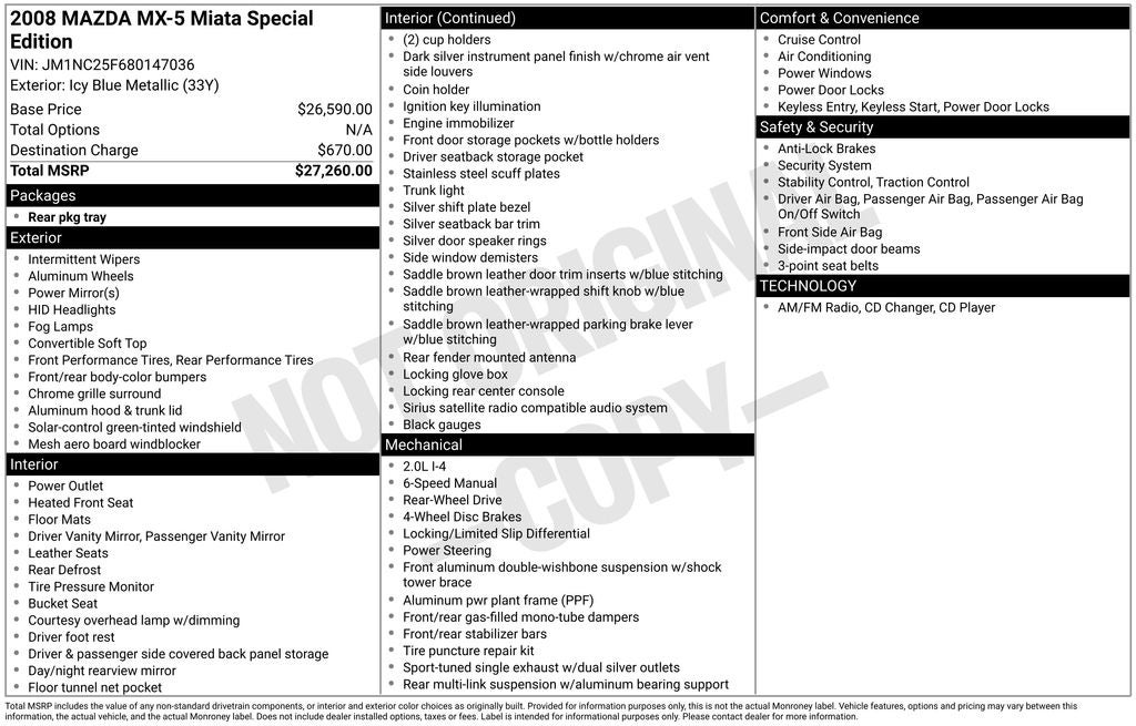 2008 Mazda Mazda Miata Special Edition