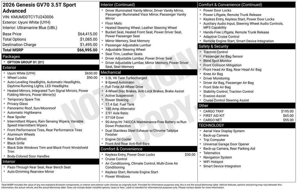2026 Genesis GV70 3.5T Sport Advanced