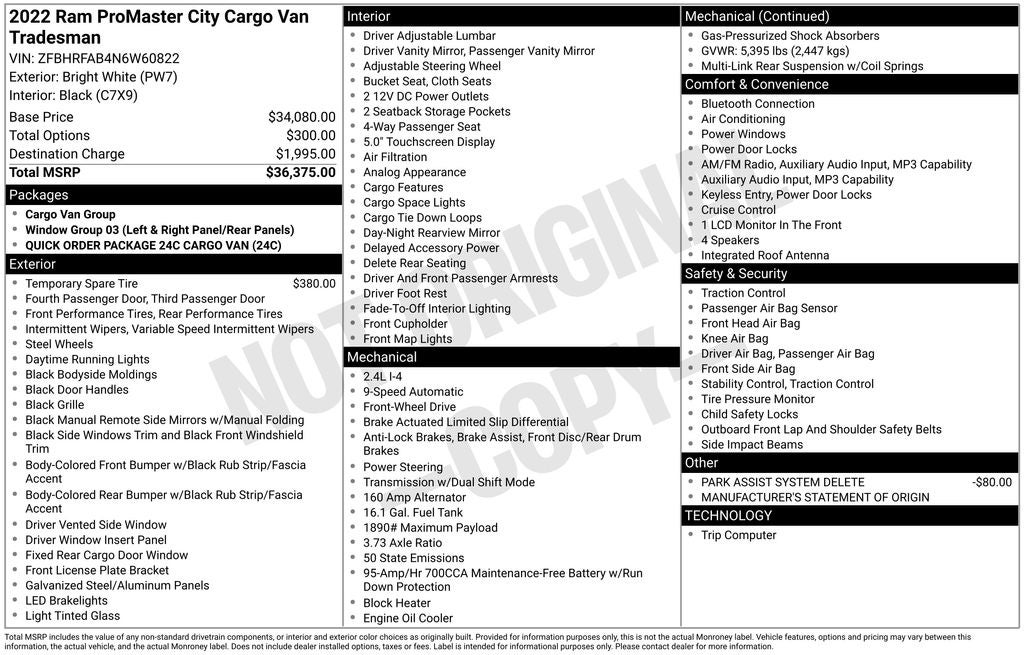 2022 RAM ProMaster City Base